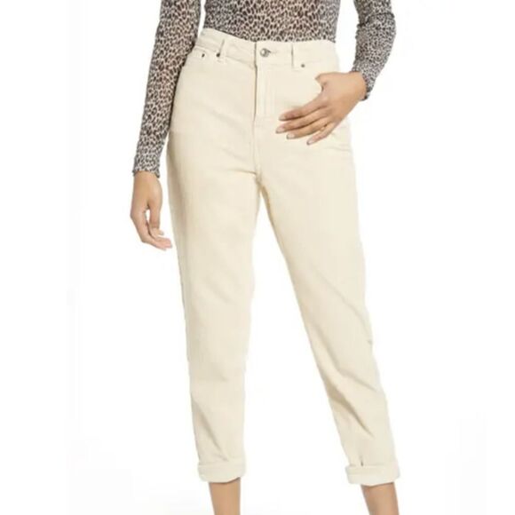 TOPSHOP Corduroy Mom Jeans In Cream Sz 4 - Picture 1 of 8